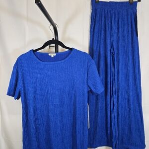 Royal Blue Short Sleeve Crinkled Pantsuit
